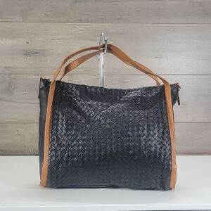 Giorgia Milani Woven Black Leather Tote with Tan Trim